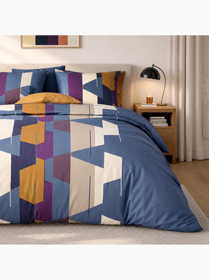 Parure de lit 100% percale de coton motif géométrique abstrait, axom Multicolore - Kiabi