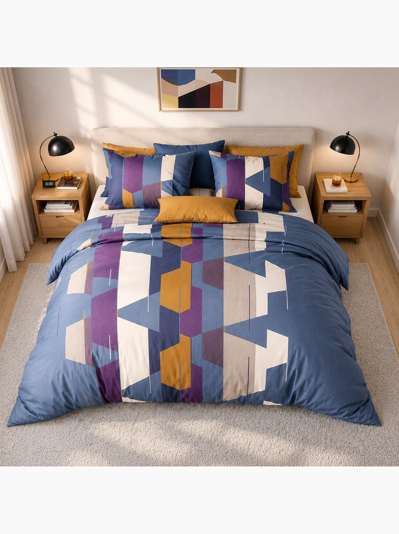 Parure de lit 100% percale de coton motif géométrique abstrait, axom Multicolore - Kiabi