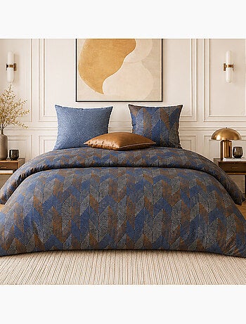 Parure de lit 100% percale de coton motif losanges à pois, blusky