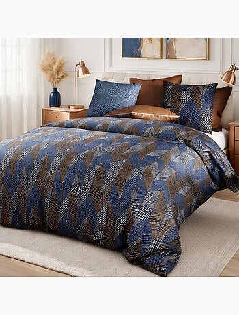 Parure de lit 100% percale de coton motif losanges à pois, blusky