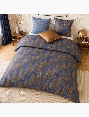 Parure de lit 100% percale de coton motif losanges à pois, blusky