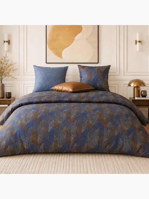 Parure de lit 100% percale de coton motif losanges à pois, blusky - Kiabi Parure de lit 100% percale de coton motif losanges à pois, blusky - Kiabi