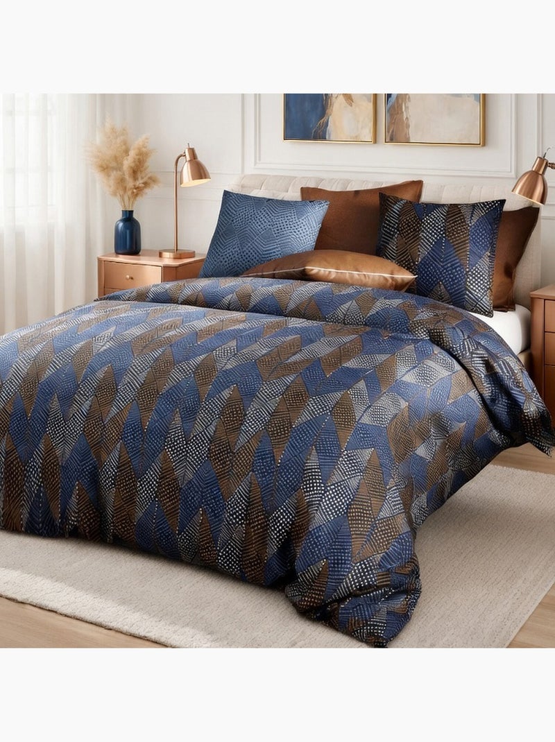 Parure de lit 100% percale de coton motif losanges à pois, blusky Multicolore - Kiabi