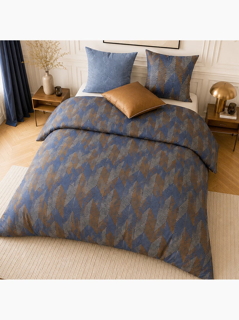Parure de lit 100% percale de coton motif losanges à pois, blusky Multicolore - Kiabi
