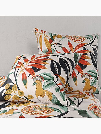 Parure de lit 100% percale de coton motif tropical feuillage, edonie