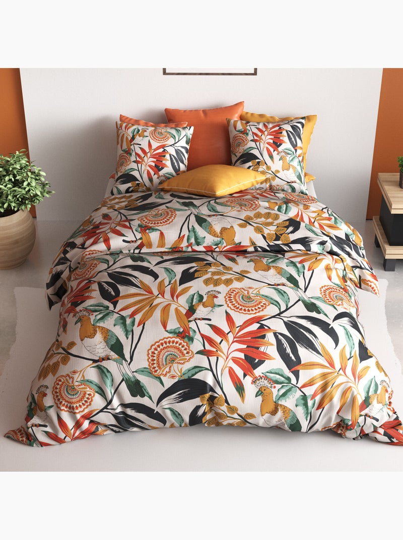 Parure de lit 100% percale de coton motif tropical feuillage, edonie Multicolore - Kiabi