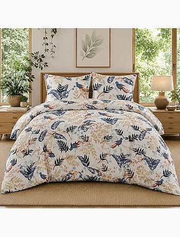 Parure de lit 100% percale de coton motif tropical, oizel
