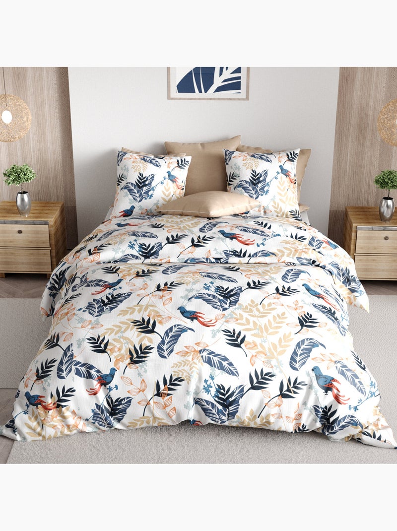 Parure de lit 100% percale de coton motif tropical, oizel Multicolore - Kiabi