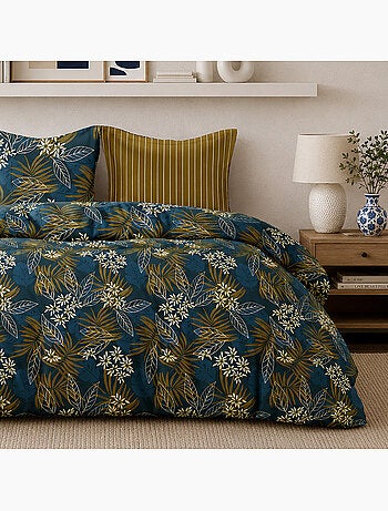 Parure de lit 100% percale de coton motif végétal tropical et floral, florilege