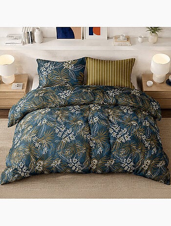 Parure de lit 100% percale de coton motif végétal tropical et floral, florilege