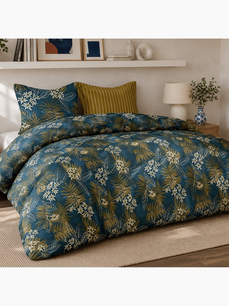 Parure de lit 100% percale de coton motif végétal tropical et floral, florilege Multicolore - Kiabi