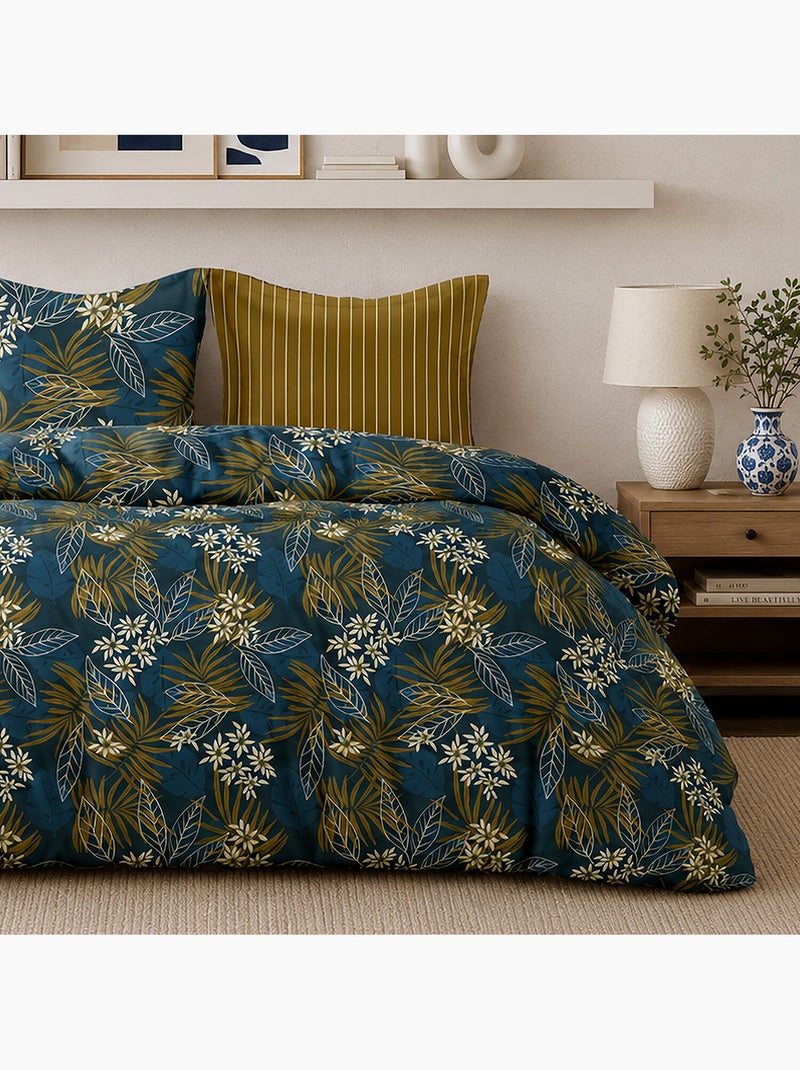 Parure de lit 100% percale de coton motif végétal tropical et floral, florilege Multicolore - Kiabi