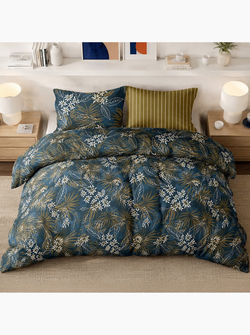 Parure de lit 100% percale de coton motif végétal tropical et floral, florilege Multicolore - Kiabi