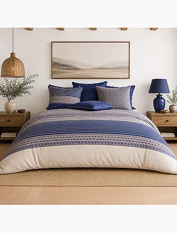 Parure de lit 100% percale de coton rayures horizontales, blevaris