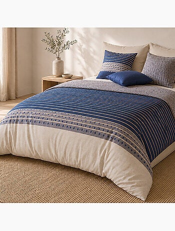 Parure de lit 100% percale de coton rayures horizontales, blevaris