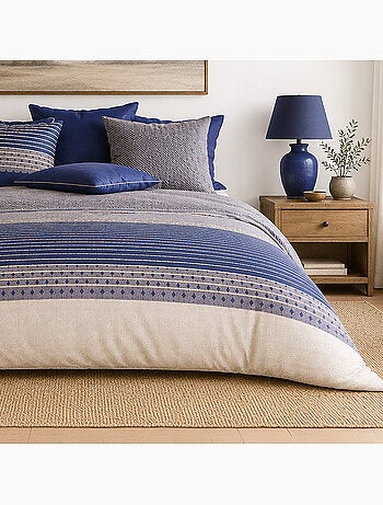 Parure de lit 100% percale de coton rayures horizontales, blevaris
