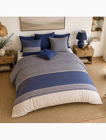 Parure de lit 100% percale de coton rayures horizontales, blevaris