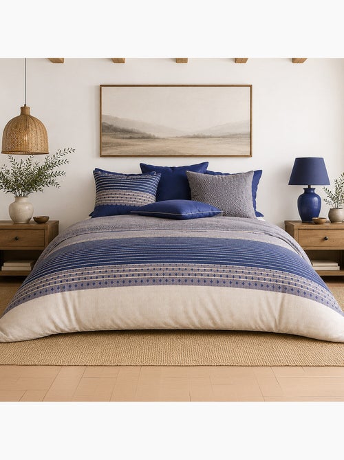 Parure de lit 100% percale de coton rayures horizontales, blevaris - Kiabi Parure de lit 100% percale de coton rayures horizontales, blevaris - Kiabi