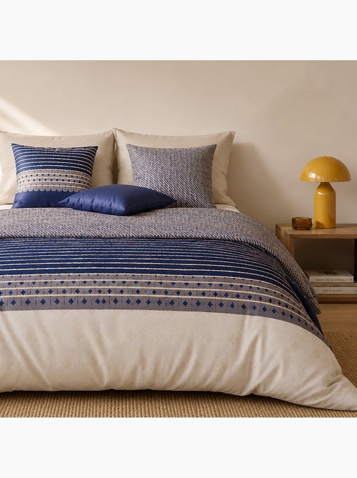Parure de lit 100% percale de coton rayures horizontales, blevaris - Kiabi Parure de lit 100% percale de coton rayures horizontales, blevaris - Kiabi