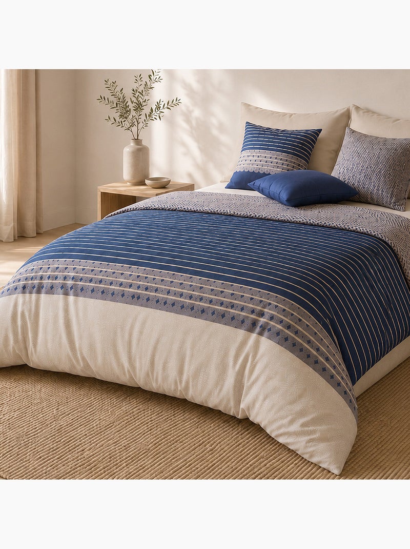 Parure de lit 100% percale de coton rayures horizontales, blevaris Multicolore - Kiabi