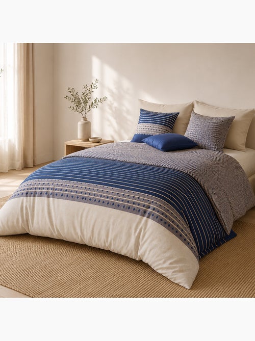 Parure de lit 100% percale de coton rayures horizontales, blevaris - Kiabi Parure de lit 100% percale de coton rayures horizontales, blevaris - Kiabi