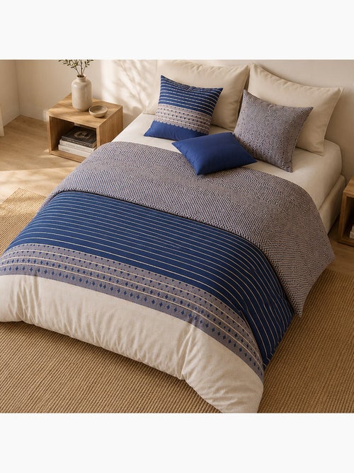 Parure de lit 100% percale de coton rayures horizontales, blevaris - Kiabi Parure de lit 100% percale de coton rayures horizontales, blevaris - Kiabi