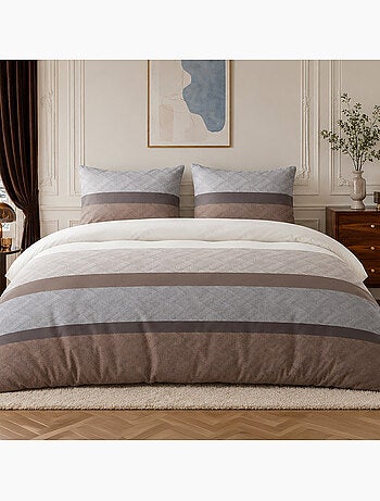 Parure de lit 100% percale de coton rayures larges horizontales, terix