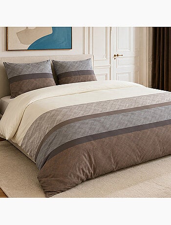 Parure de lit 100% percale de coton rayures larges horizontales, terix