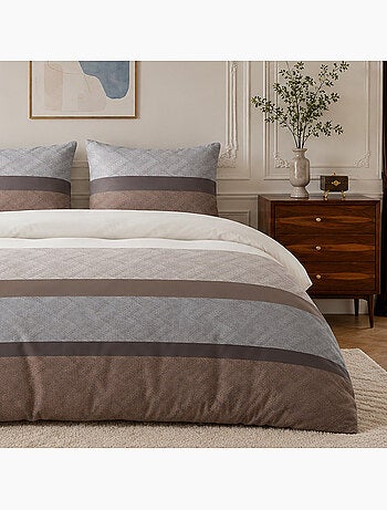Parure de lit 100% percale de coton rayures larges horizontales, terix