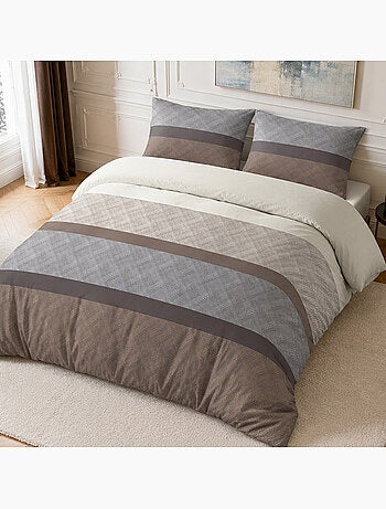 Parure de lit 100% percale de coton rayures larges horizontales, terix