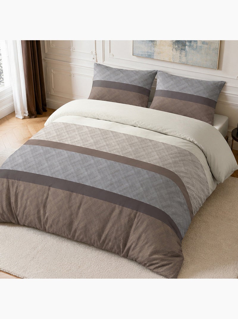 Parure de lit 100% percale de coton rayures larges horizontales, terix Multicolore - Kiabi