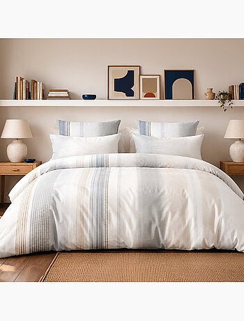 Parure de lit 100% percale de coton rayures verticales graphiques, nebuleuse