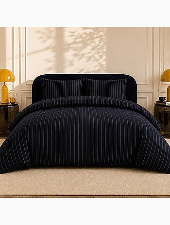 Parure de lit 100% percale de coton rayures verticales, loyd