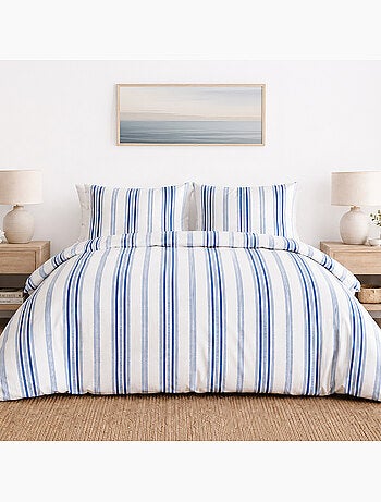 Parure de lit 100% percale de coton rayures verticales, mat