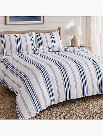 Parure de lit 100% percale de coton rayures verticales, mat
