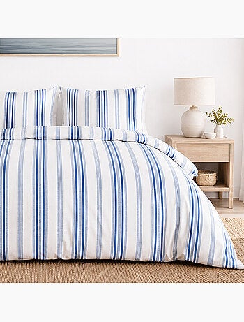 Parure de lit 100% percale de coton rayures verticales, mat