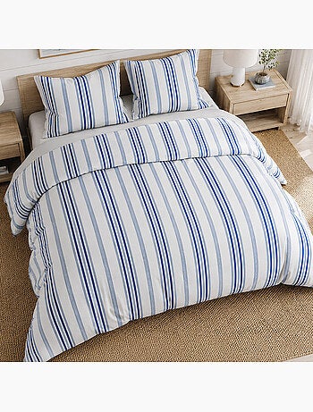 Parure de lit 100% percale de coton rayures verticales, mat