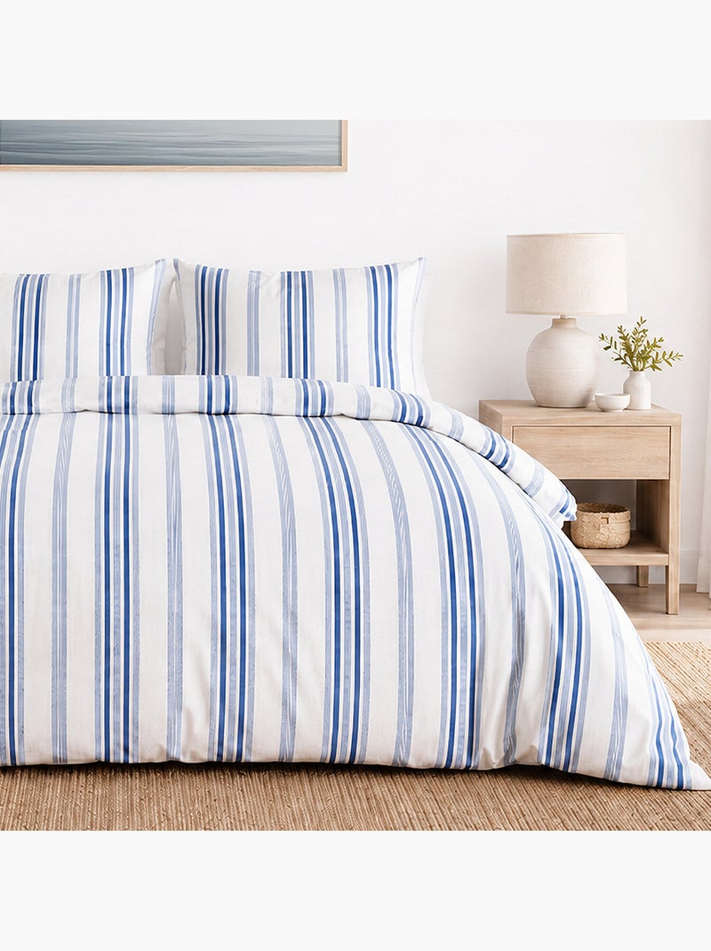 Parure de lit 100% percale de coton rayures verticales, mat Multicolore - Kiabi