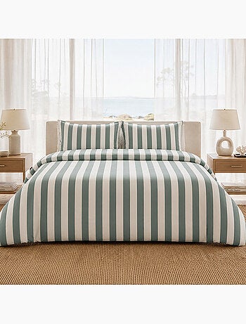 Parure de lit 100% percale de coton rayures verticales, talam