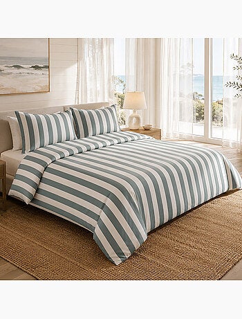 Parure de lit 100% percale de coton rayures verticales, talam
