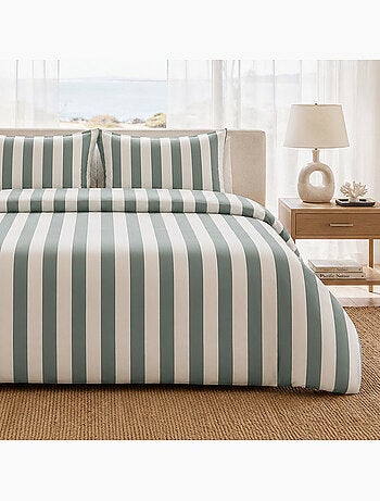 Parure de lit 100% percale de coton rayures verticales, talam
