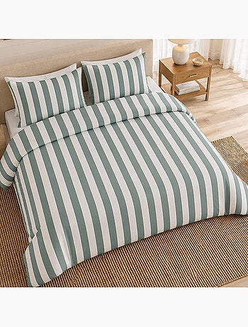 Parure de lit 100% percale de coton rayures verticales, talam