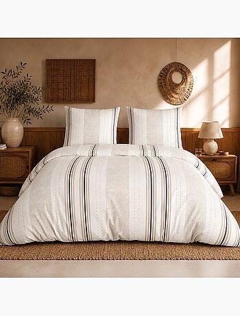 Parure de lit 100% percale de coton rayures verticales, trandy