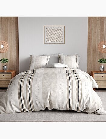 Parure de lit 100% percale de coton rayures verticales, trandy
