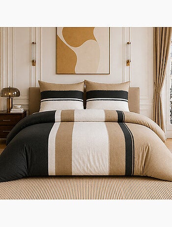 Parure de lit 100% percale de coton rayures verticiales, sahel