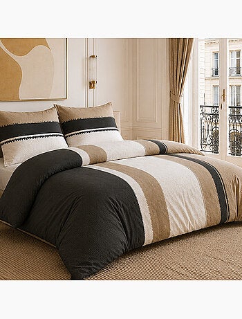 Parure de lit 100% percale de coton rayures verticiales, sahel