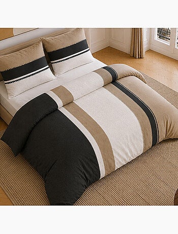 Parure de lit 100% percale de coton rayures verticiales, sahel