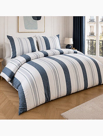 Parure de lit 100% percale de coton rayures verticiales, siround