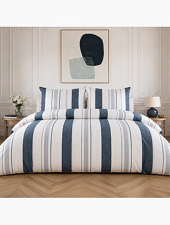 Parure de lit 100% percale de coton rayures verticiales, siround