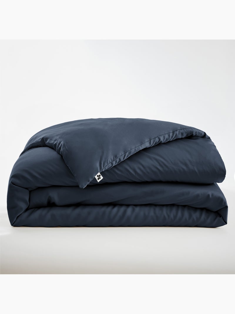 Parure de lit 100% viscose de bambou satin 120 fils salomé + drap-housse Bleu foncé - Kiabi